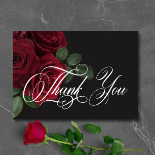 Elegant Moody Blood Red Roses Floral Wedding Thank You Card