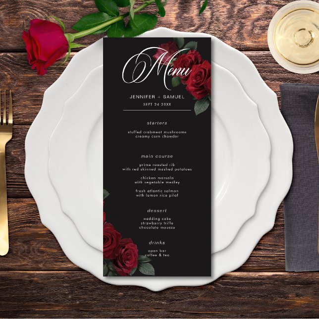 Elegant Moody Blood Red Roses Wedding Menu (Elegant Moody Blood Red Roses Wedding Long Menu)
