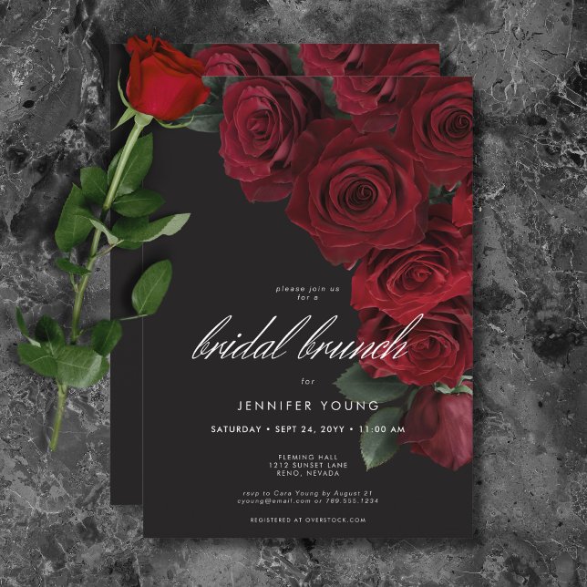 Elegant Moody Blood Roses Floral Bridal Brunch Invitation (Elegant Moody Blood Roses Floral Bridal Brunch)