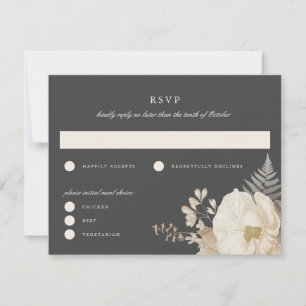 Elegant Moody Boho Floral Wedding RSVP Reply Card 