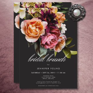 Elegant Moody Burgundy & Pink Floral Bridal Brunch Invitation