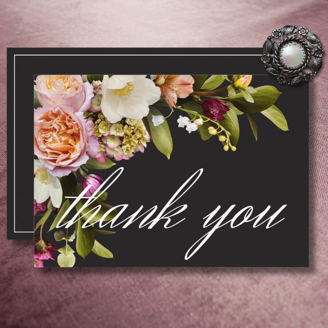 Elegant Moody Burgundy & Pink Floral Wedding Thank You Card (Elegant Moody Burgundy & Pink Floral Wedding Invitation)