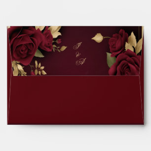 Elegant Moody Burgundy Red Floral and Gold Wedding Envelope