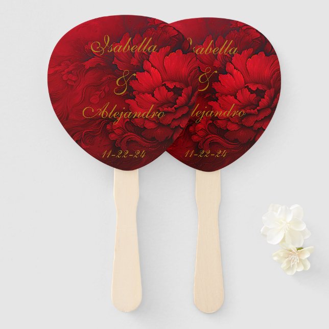 Elegant Moody Burgundy Red Floral Wedding  Hand Fan (Front and Back)