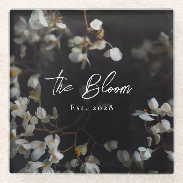 Elegant Moody Dark Floral  Glass Coaster (Front)