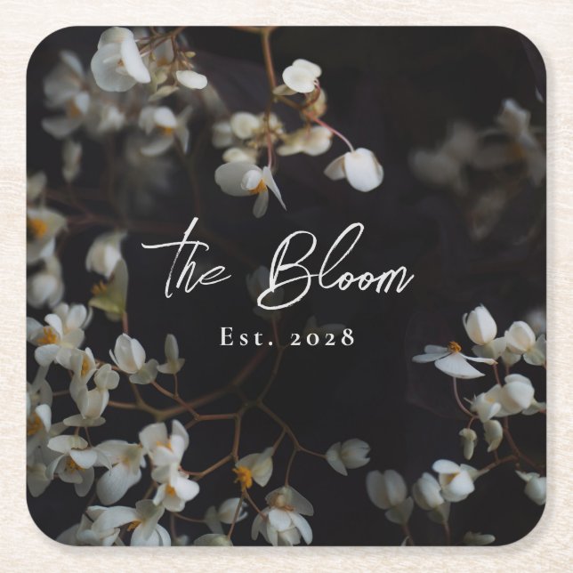 Elegant Moody Dark Floral  Square Paper Coaster (Front)