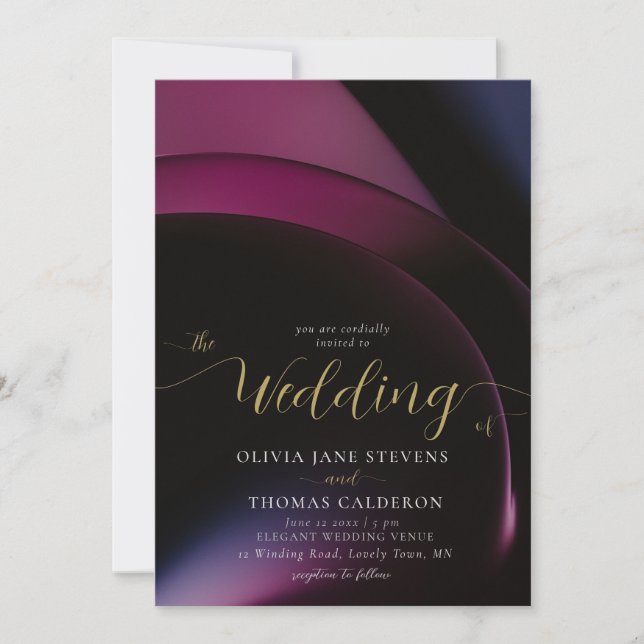 Elegant Moody Dark Purple Geometric Arches Wedding Invitation (Front)