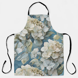 Elegant moody dusty blue watercolor florals apron