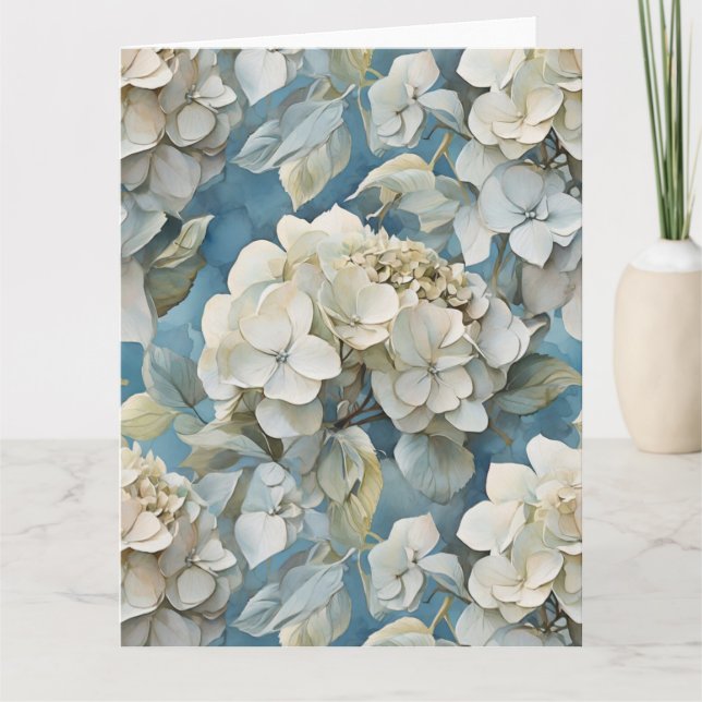 Elegant moody dusty blue watercolor florals card (Front)