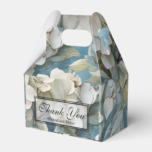 Elegant moody dusty blue watercolor florals favour box (Front Side)