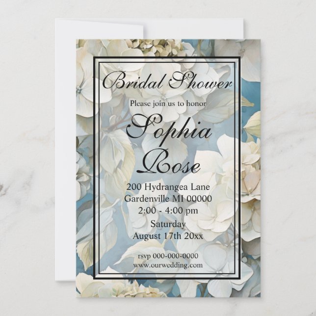 Elegant moody dusty blue watercolor florals invitation (Front)