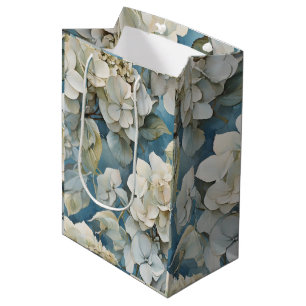 Elegant moody dusty blue watercolor florals medium gift bag