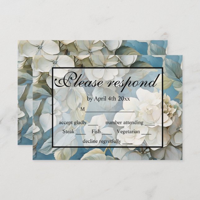 Elegant moody dusty blue watercolor florals RSVP card (Front/Back)