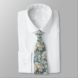 Elegant moody dusty blue watercolor florals tie