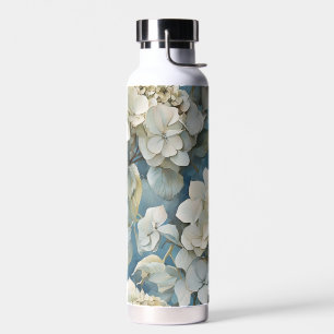 Elegant moody dusty blue watercolor florals water bottle