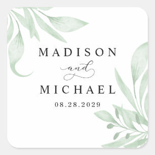 Elegant Moody Eucalyptus Leaves Greenery Wedding Square Sticker