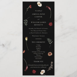 Elegant Moody Fall Autumn Wildflower Wedding  Programme