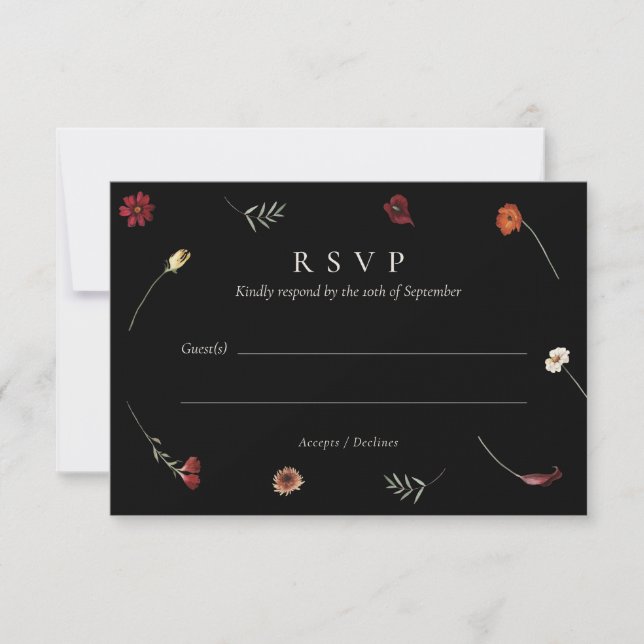 Elegant Moody Fall Autumn Wildflower Wedding  RSVP Card (Front)