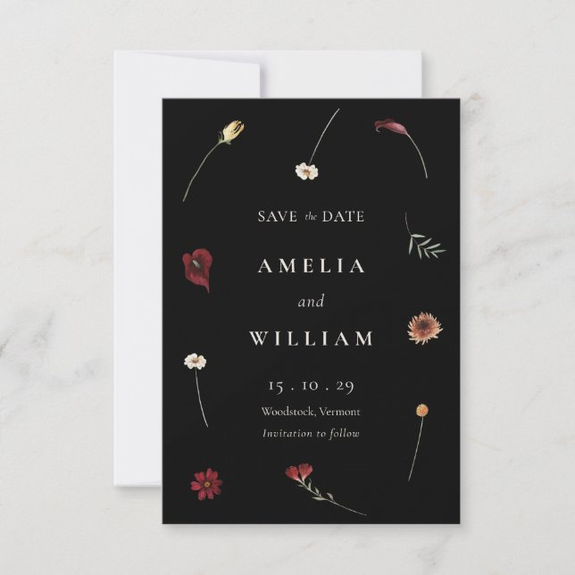 Elegant Moody Fall Autumn Wildflower Wedding Save The Date (Front)
