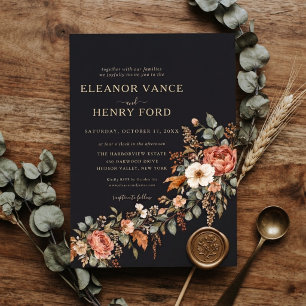 Elegant Moody Fall Wedding Floral Invitation