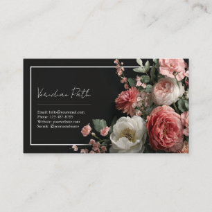 Elegant Moody Floral Pink Peony  Business Card