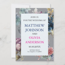 Elegant Moody Floral Slate Grey Wedding invit