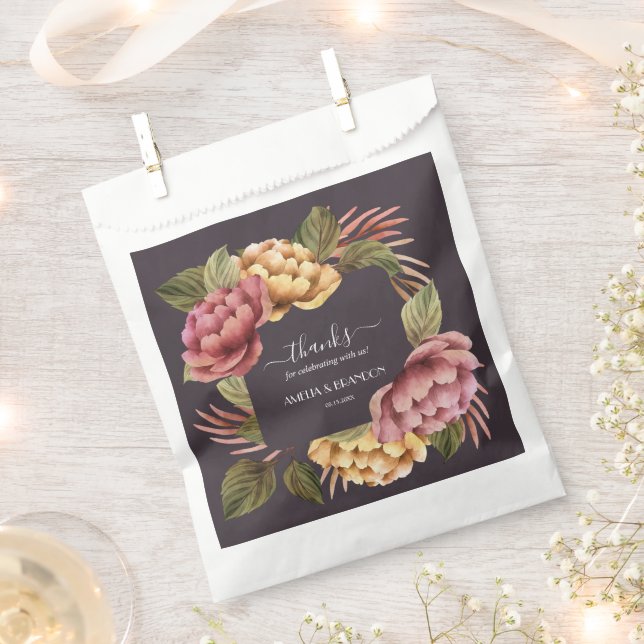 Elegant Moody Floral Wedding Favour Bags (Clipped)