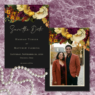 Elegant Moody Jewel Vintage Floral Photo Wedding Save The Date