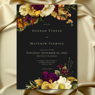 Elegant Moody Jewel Vintage Floral Wedding Invitation