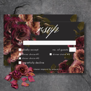 Elegant Moody Muted Rust & Burgundy Floral Dinner RSVP Card