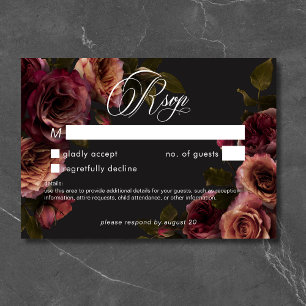 Elegant Moody Muted Rust Burgundy Floral No Dinner RSVP Card