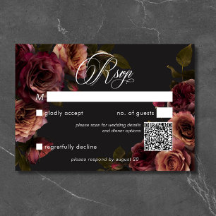 Elegant Moody Muted Rust & Burgundy Floral QR Code RSVP Card