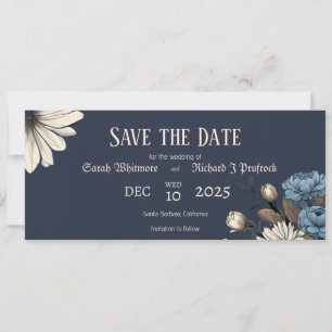 Elegant Moody Navy Blue Floral  Save The Date
