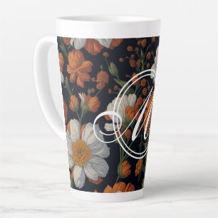 Elegant moody Orange white elegant retro flowers Latte Mug