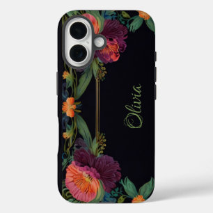 Elegant moody peachy pink boho floral  iPhone 16 case