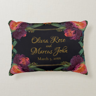 Elegant moody peachy pink boho floral  decorative cushion