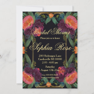 Elegant moody peachy pink boho floral  invitation