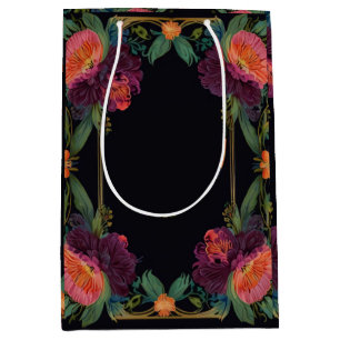 Elegant moody peachy pink boho floral medium gift bag