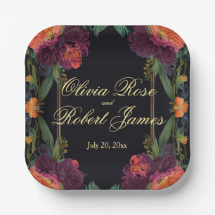 Elegant moody peachy pink boho floral  paper plate