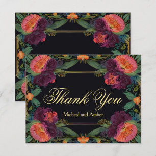 Elegant moody peachy pink boho floral  thank you card