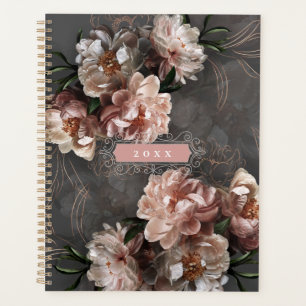 Elegant Moody Pink Flowers Vintage Swirls Custom Planner