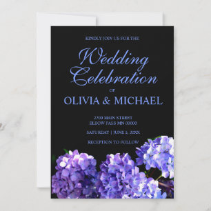 Elegant moody purple black floral Wedding  Invitation