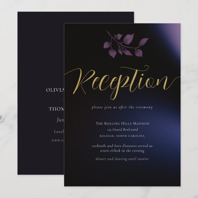 Elegant Moody Purple Floral Wedding Enclosure Card (Front/Back)