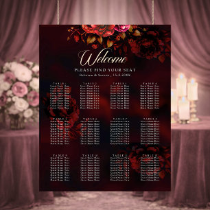 Elegant Moody Red Black Floral Wedding Poster
