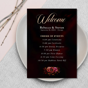 Elegant moody red black floral wedding  programme