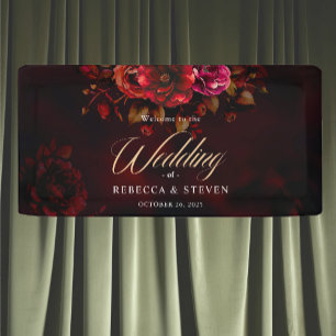 Elegant moody romantic black red floral wedding  banner