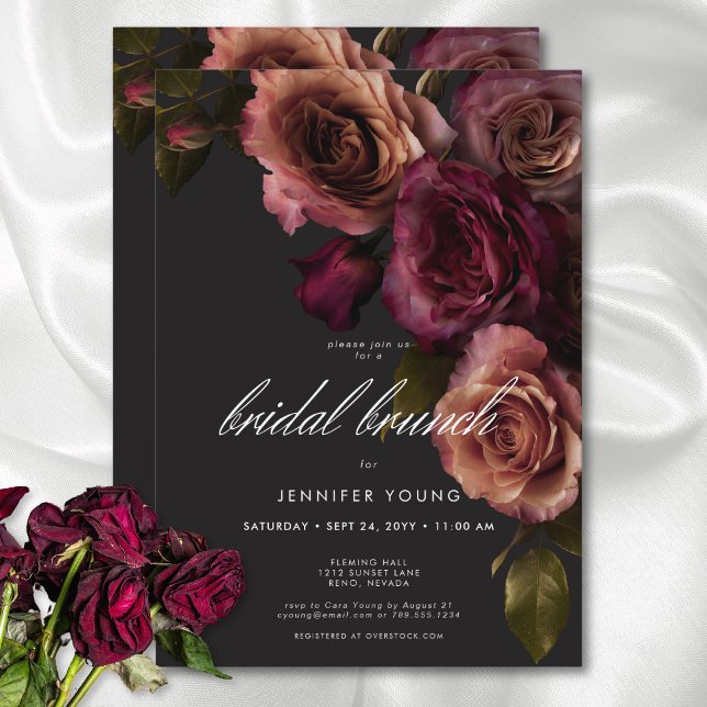 Elegant Moody Rust & Burgundy Floral Bridal Brunch Invitation (Elegant Moody Rust & Burgundy Floral Bridal Brunch Invitation)