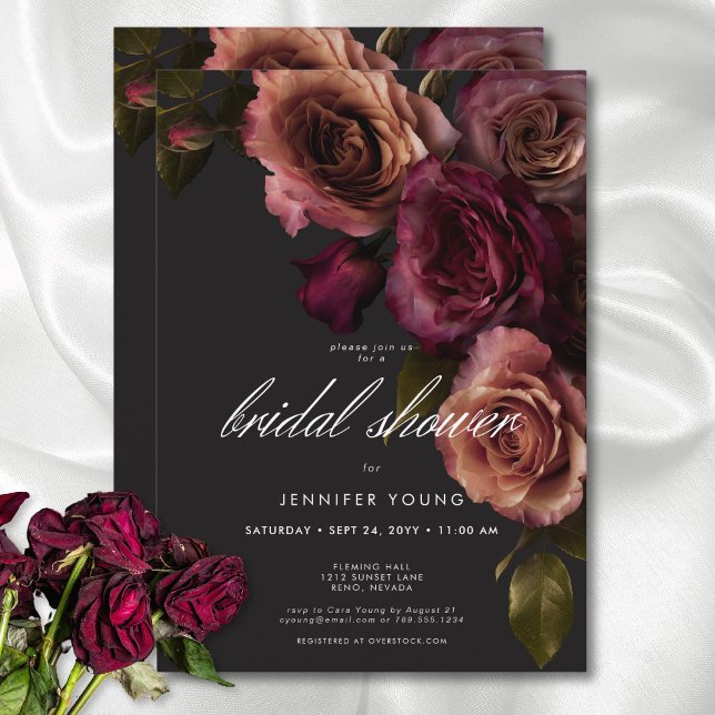 Elegant Moody Rust & Burgundy Floral Bridal Shower Invitation (Elegant Moody Rust & Burgundy Floral Bridal Shower Invitation)