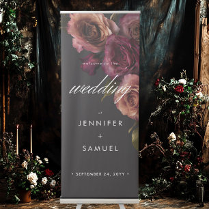 Elegant Moody Rust & Burgundy Floral Wedding Retractable Banner