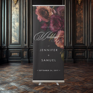 Elegant Moody Rust & Burgundy Floral Wedding Retractable Banner